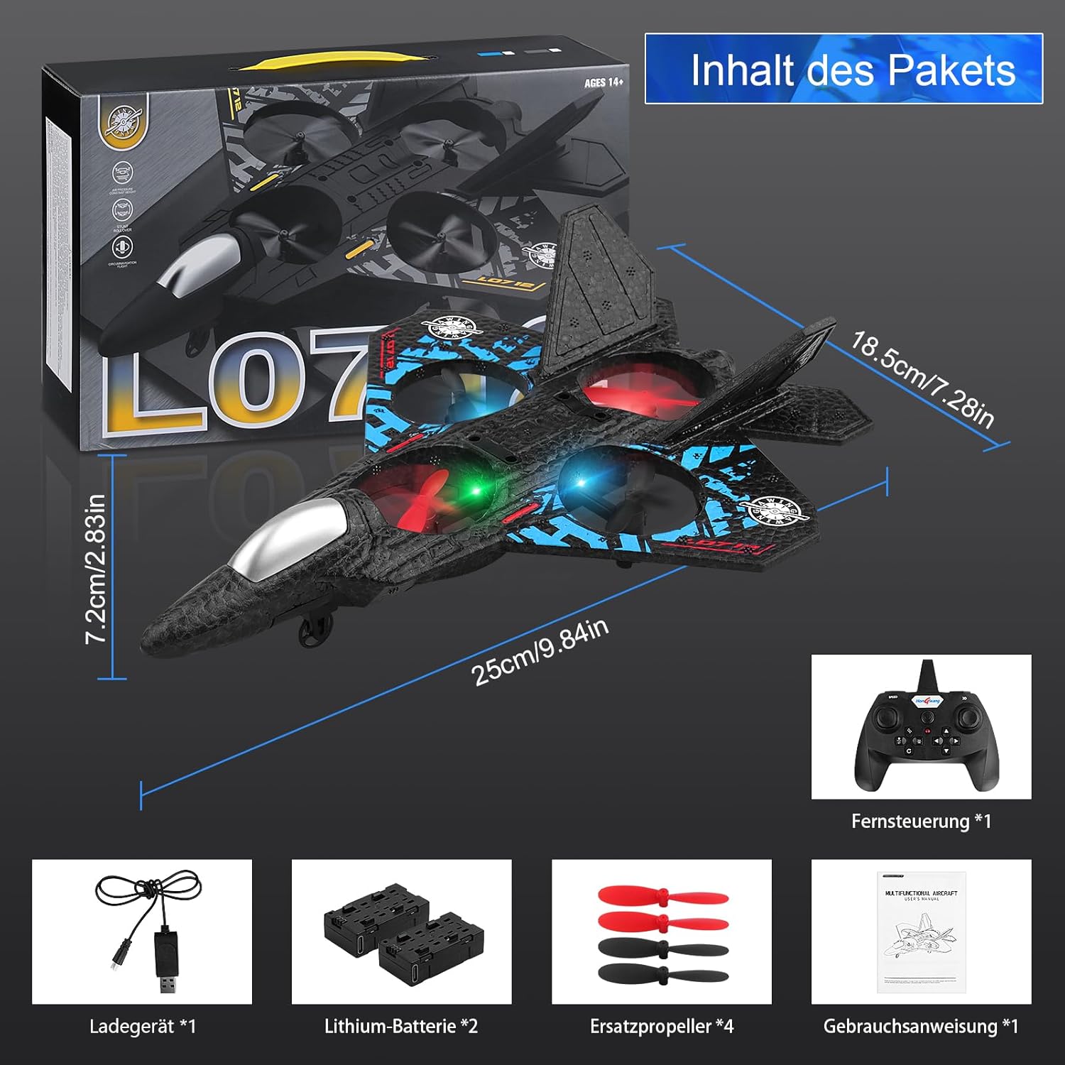 AWH Henakmsl RC Aeroplane 2.4GHz Remote Controlled Aeroplane Fighter Jet Toy L0712 Quadcopter Floating Fighter Plane RC Aeroplane RTF for Beginners, Children and Adults, APlane Toy with Coloured Lights USB Charging