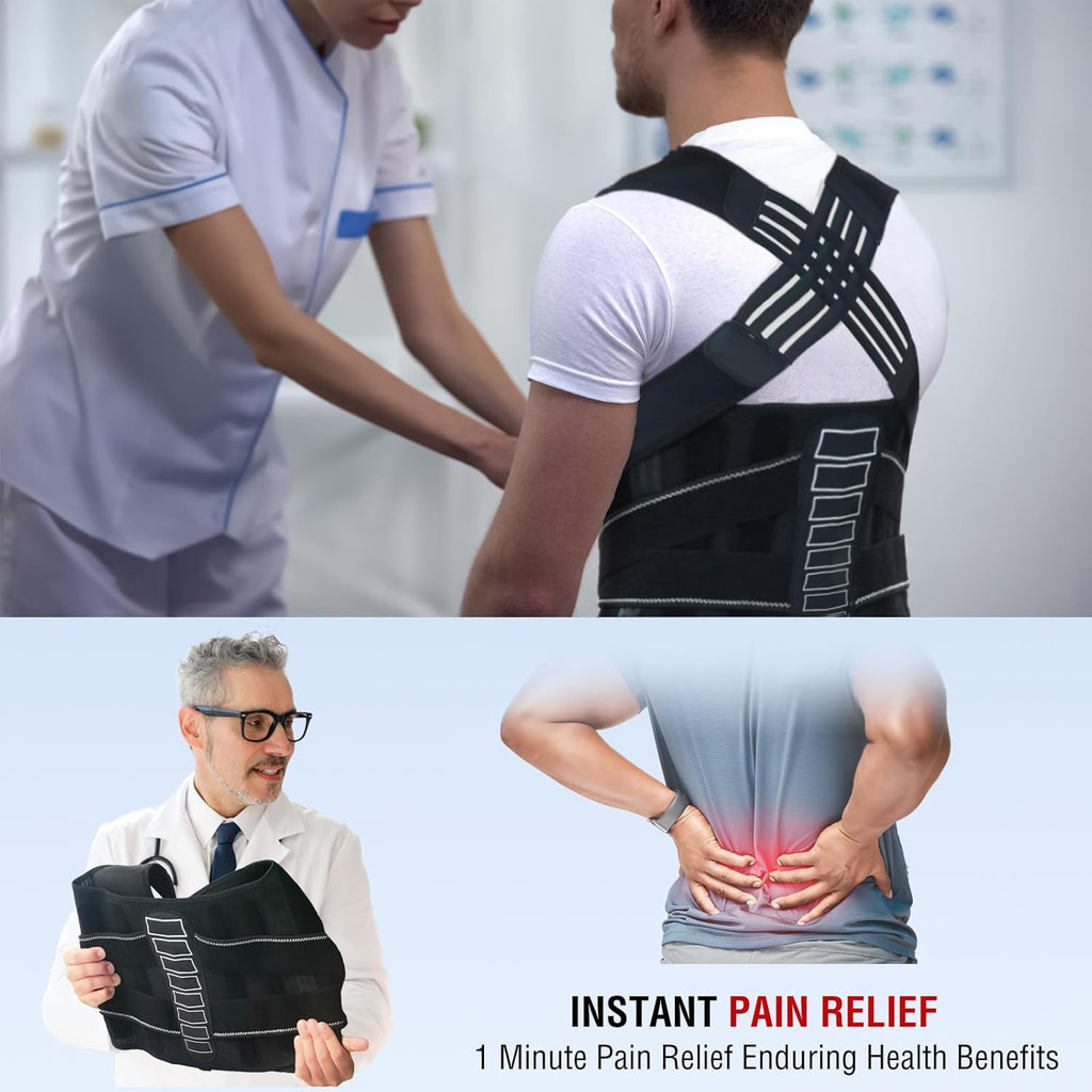 KASTWAVE Back Brace Posture Corrector for Women and Men, Support Waist Lumbar Back Straightener with Spine Vertical Alignment System, Lower Back Pain Relief (M)