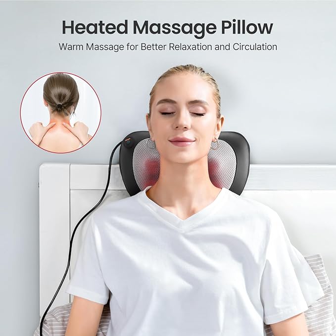 PureHeal Neck Massager with Heat, Shiatsu Massage Pillow with Deep Tissue Kneading for Shoulders Lower Back Leg Calf Body Muscle, Gifts for Mom Dad at Car Home Office Chair