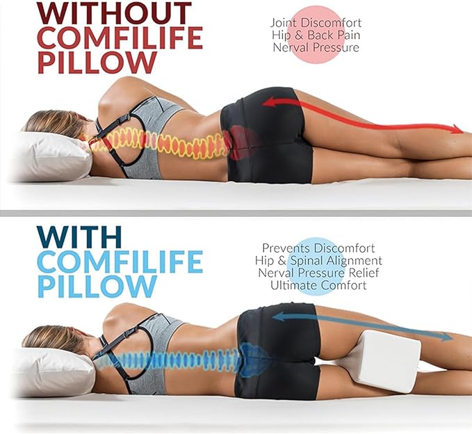 Knee Pillow for Side Sleepers – Hip & Back Pain Relief Pillow with Adjustable Strap – Comfortable Sciatica & Leg Pain Relief for Side Relax Sleeping