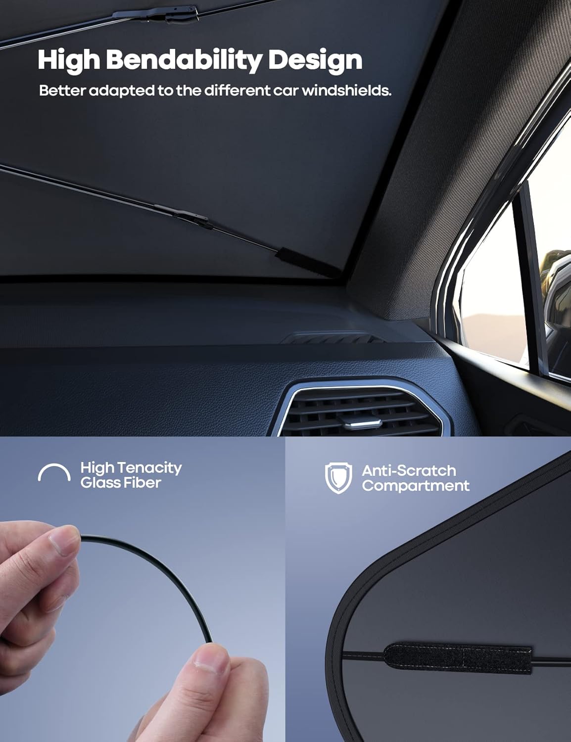 Car Windshield Sunshade Umbrella - 52"x31" Foldable Car Windshield Sun Shade Cover, 5 Layers UV Block Coating, Front Window Heat Insulation Protection, for Auto Sedan, SUV Windshield