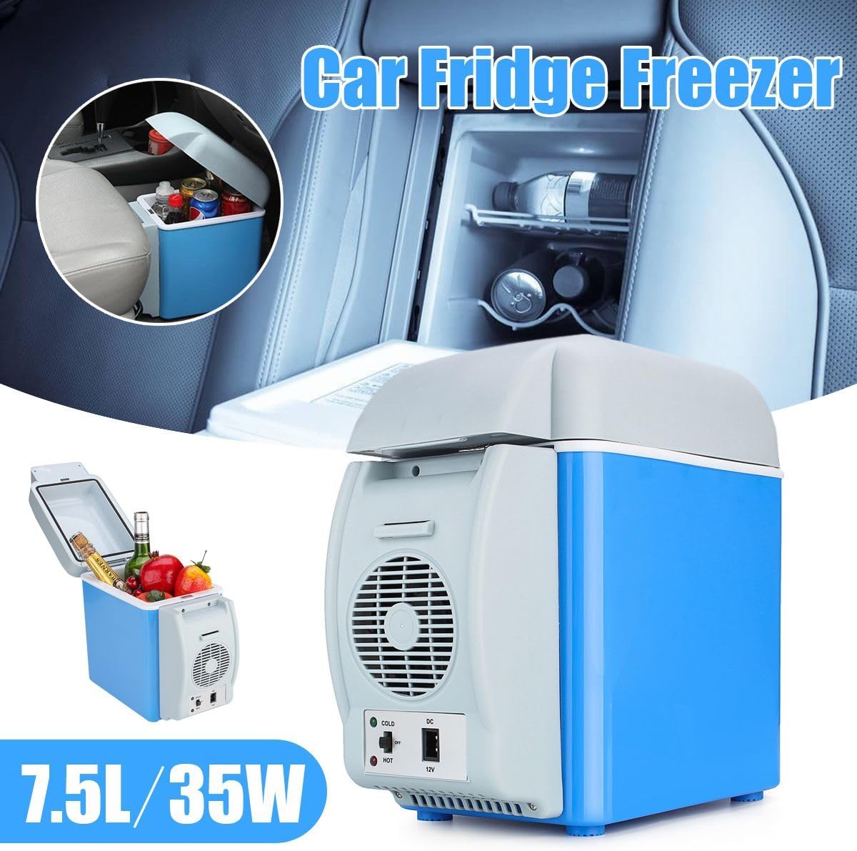 Portable Car Refrigerator, 7.5L Capacity, Dual Cooling and Warming Function, Electric Mini Fridge, Blue