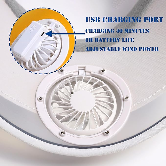 Sun Visors Hat with Fan, Rechargeable Hat with Fan Built in, Fan Hats for Women Kids with 3 Gear Wind Speed