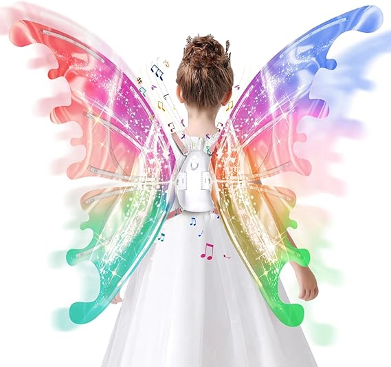 Electric Fairy Wings with LED Lights, LED Butterfly Wings with Music for Girls Women to Cosplay Dress Up, Gifts for Kids