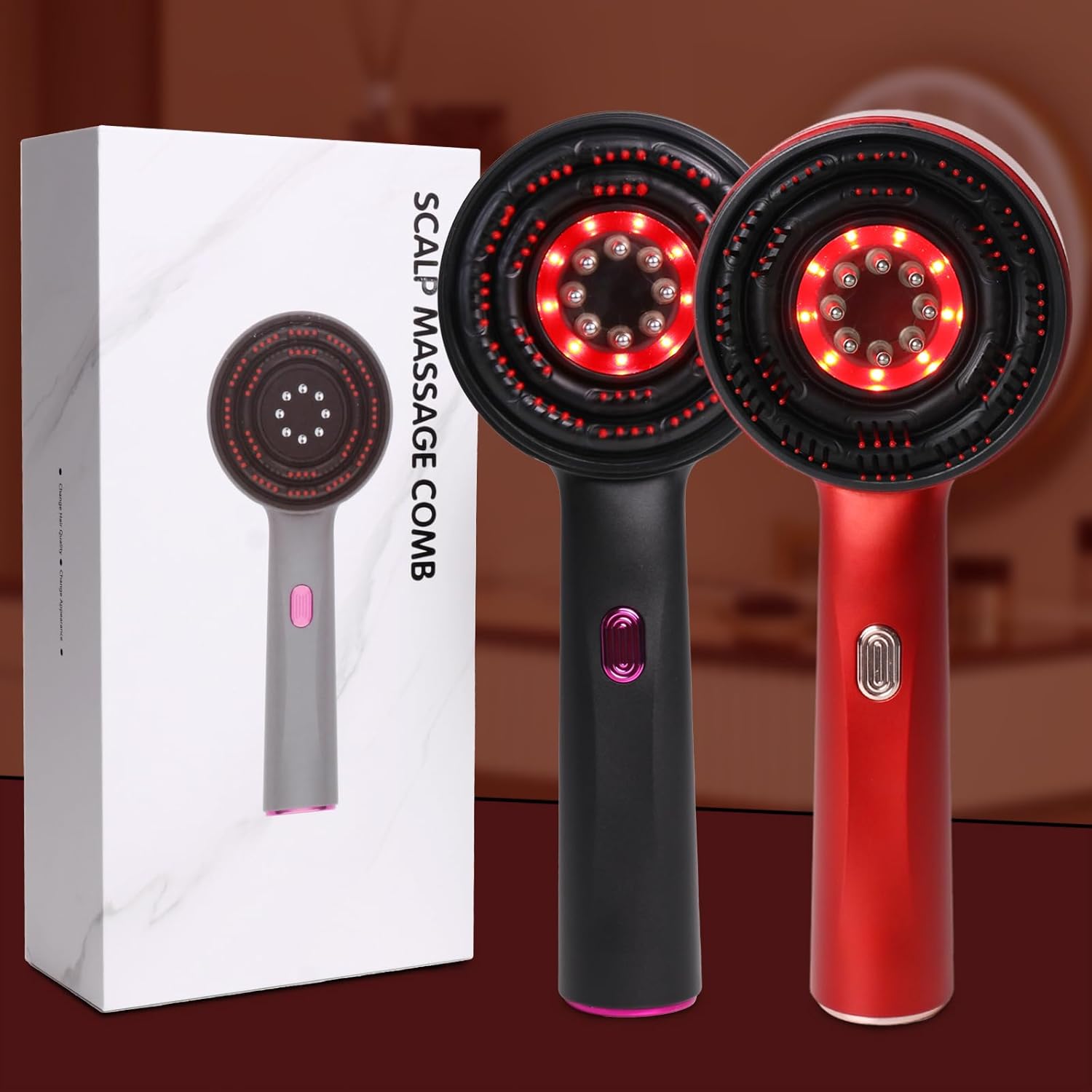 Electric Scalp Brush Scalp Care Hair Care Scalp Serum Can Be Used Red LED Waterproof Rechargeable Cordless with storage bag, Portable Deep Massager For Hair & Head Relax