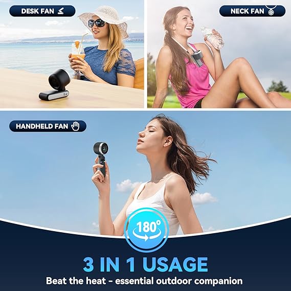 Portable Handheld Turbo Fan, 5 Gear Wind Hand Fan, 5000mAh Battery Personal Fans Portable Rechargeable, 20 Hours Pocket Fan, 3 IN 1 Hand Held Fan, Portable Fan for Travel/Outdoor/Indoor