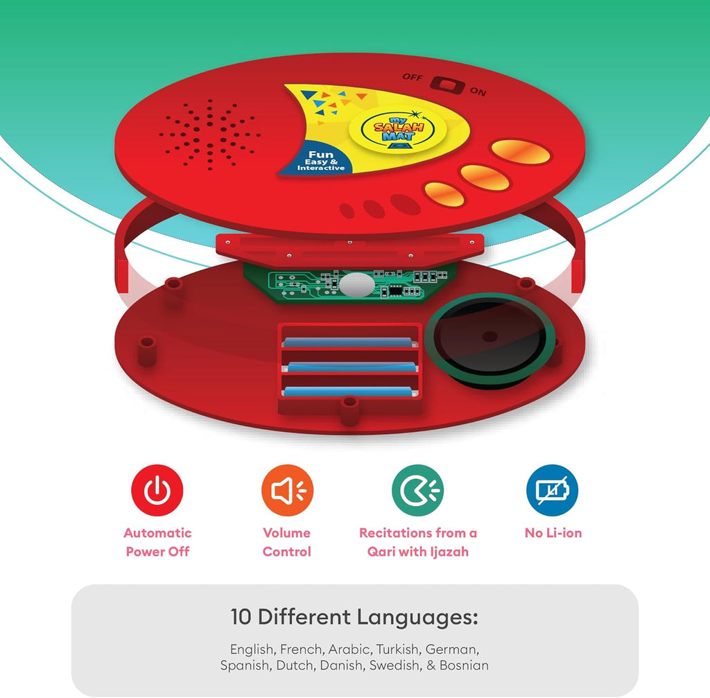 Prayer Mat for Kids - Smart interactive Prayer Mat for learning Salah, Surah, Wudu and Duas - Islamic prayer mat with 10 languages, Salah Translation, 25 Touch Keys and padded mat for Kids 3+