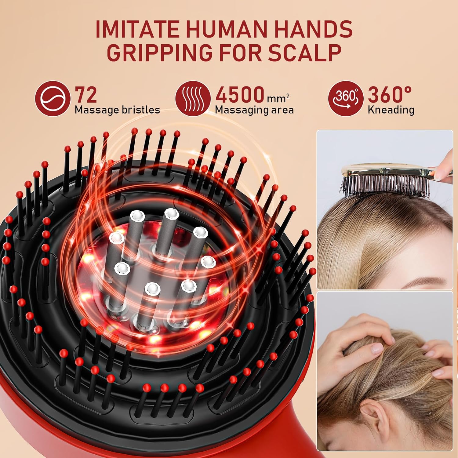 Electric Scalp Brush Scalp Care Hair Care Scalp Serum Can Be Used Red LED Waterproof Rechargeable Cordless with storage bag, Portable Deep Massager For Hair & Head Relax