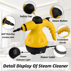 Portable Handheld Steam Cleaner 1000W Multifunctional High Temperature Pressurized Steam Cleaning Machine with 9PCS Accessory for Kitchen Sofa Bathroom Car Window,2 Nylon and 1 Copper Brush