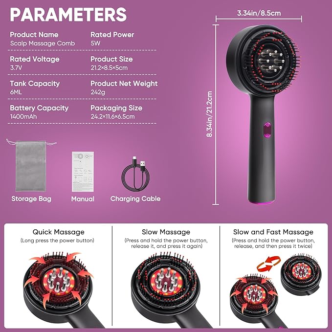 Electric Head Massager Hair Growth Comb Scalp Relax Massager 630nm Red Light Oil Applicator Anti-Hair Loss Hair Care Hairbrush