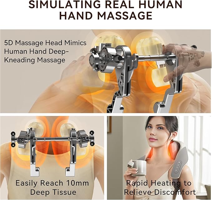Neck Massager, Back Massager with Heat for Pain Relief Deep Tissue, Rechargeable Shiatsu Neck and Shoulder Massager, Cordless 5D Deep Kneading Massagers, Best Gifts for Men Women