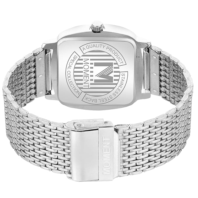 Moment Men's Stainless Steel Quartz Watch with White Roman Dial | 45mm Case | Mesh Strap
