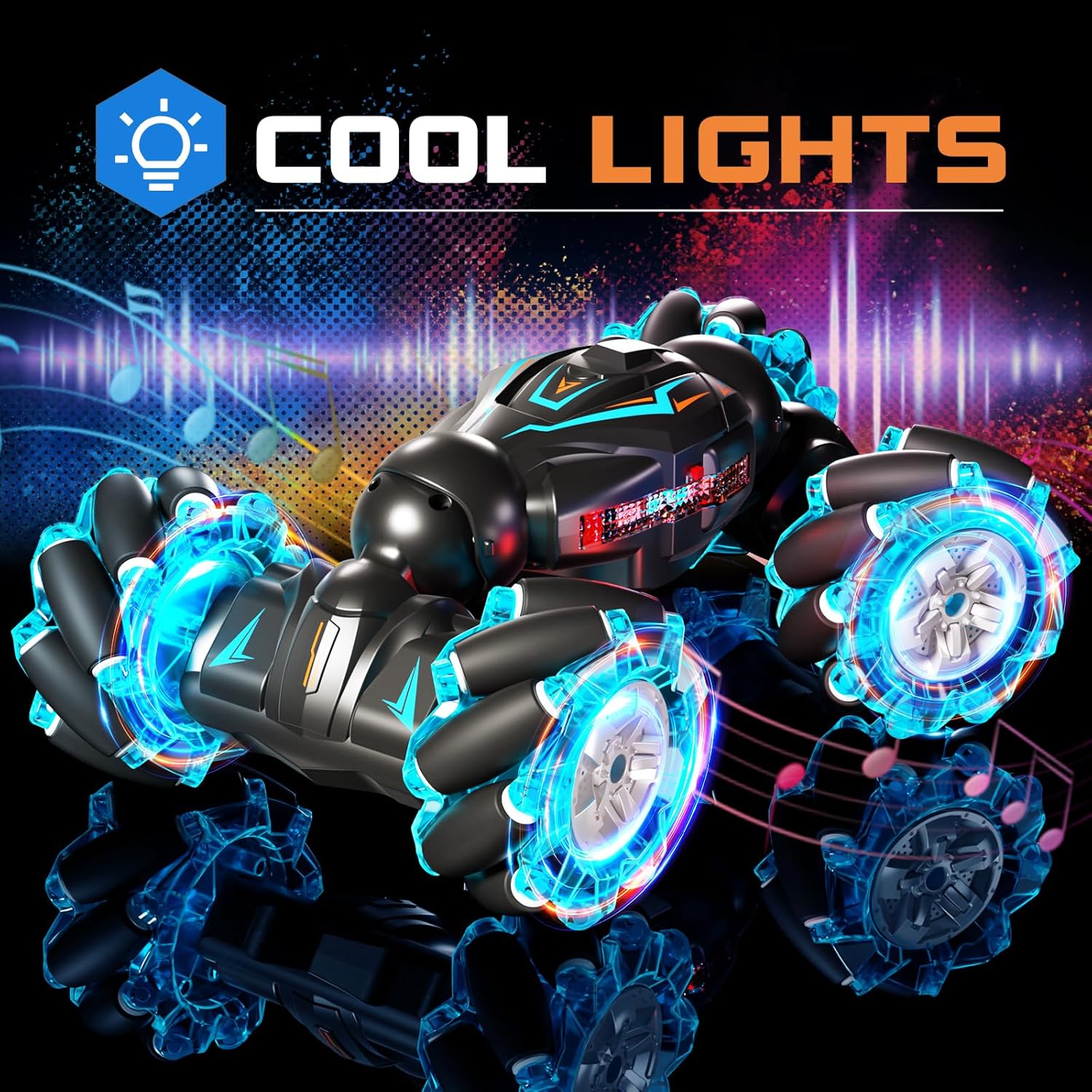 Deejoy 1:12 RC Stunt Car, 2.4GHz 4WD Remote Control Gesture Sensor Toy Cars, Double Sided Rotating Off Road Vehicle 360° Flips with Lights Music, for Boys & Girls Birthday