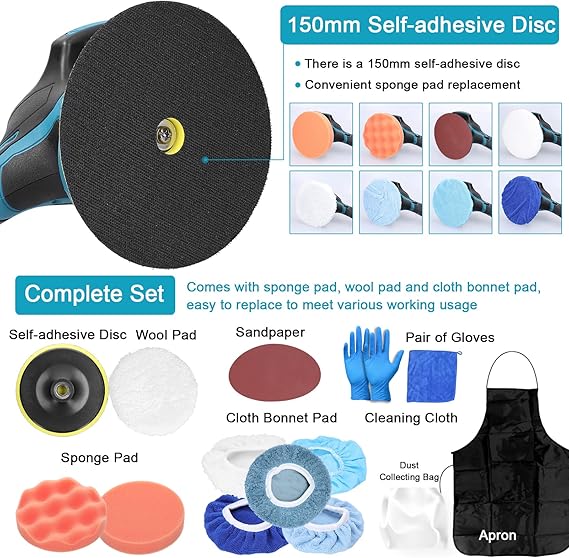 Cordless Car Polisher 6 Gears of Speeds Adjustable Electric Auto Polishing Machine Multifunctional Home Cleaning Metal Waxing Wood Sanding Rust Removal Machine