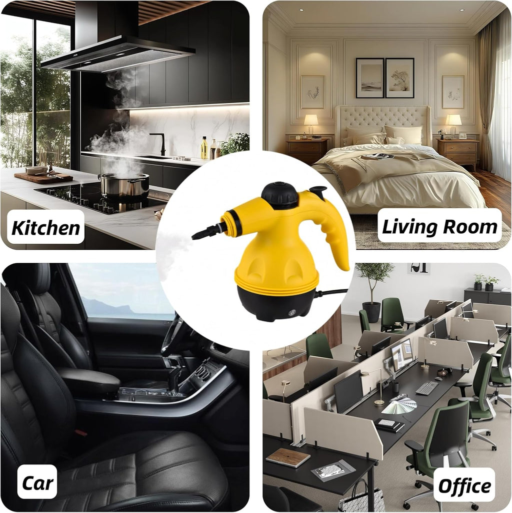 Portable Handheld Steam Cleaner 1000W Multifunctional High Temperature Pressurized Steam Cleaning Machine with 9PCS Accessory for Kitchen Sofa Bathroom Car Window,2 Nylon and 1 Copper Brush