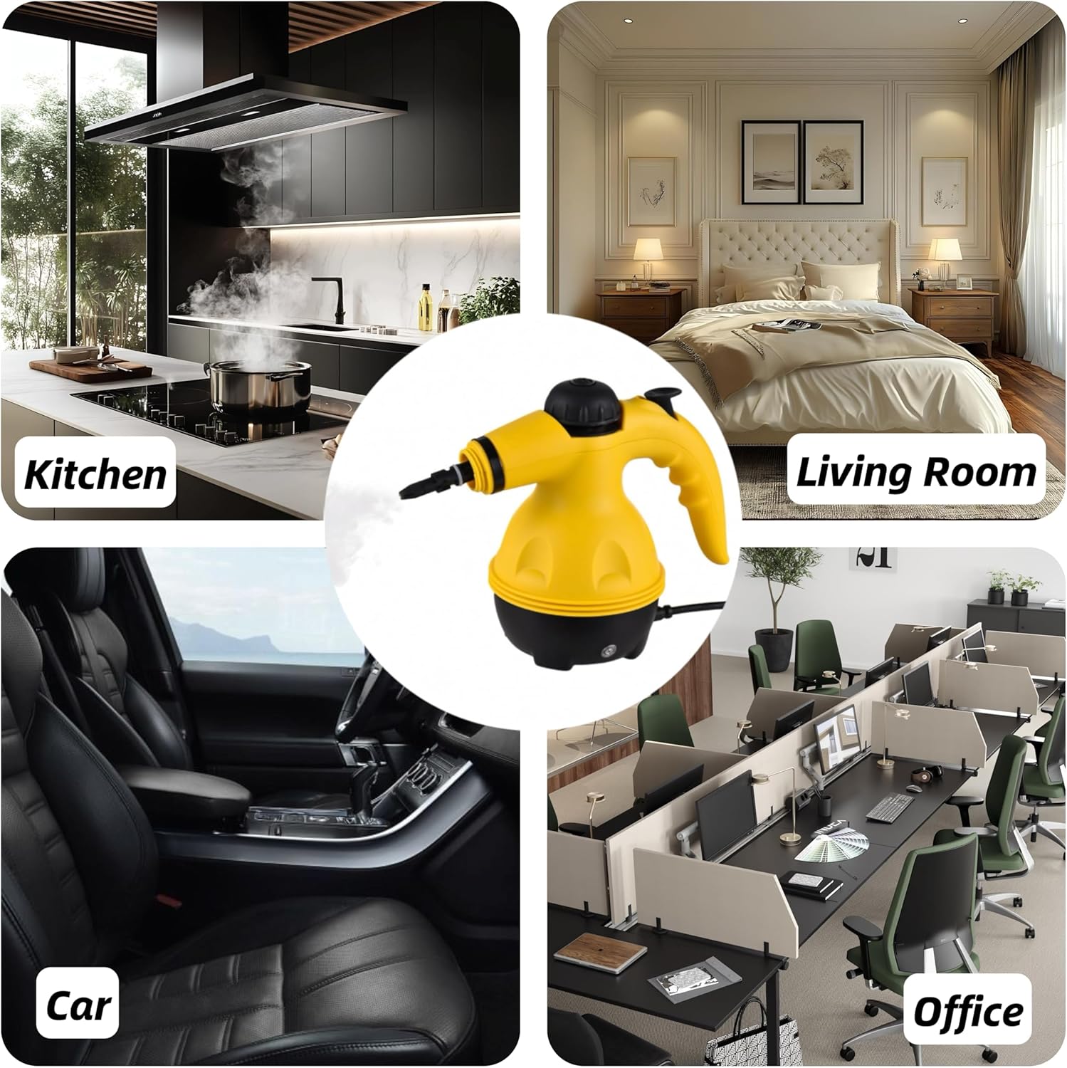 Portable Handheld Steam Cleaner 1000W Multifunctional High Temperature Pressurized Steam Cleaning Machine with 9PCS Accessory for Kitchen Sofa Bathroom Car Window,2 Nylon and 1 Copper Brush