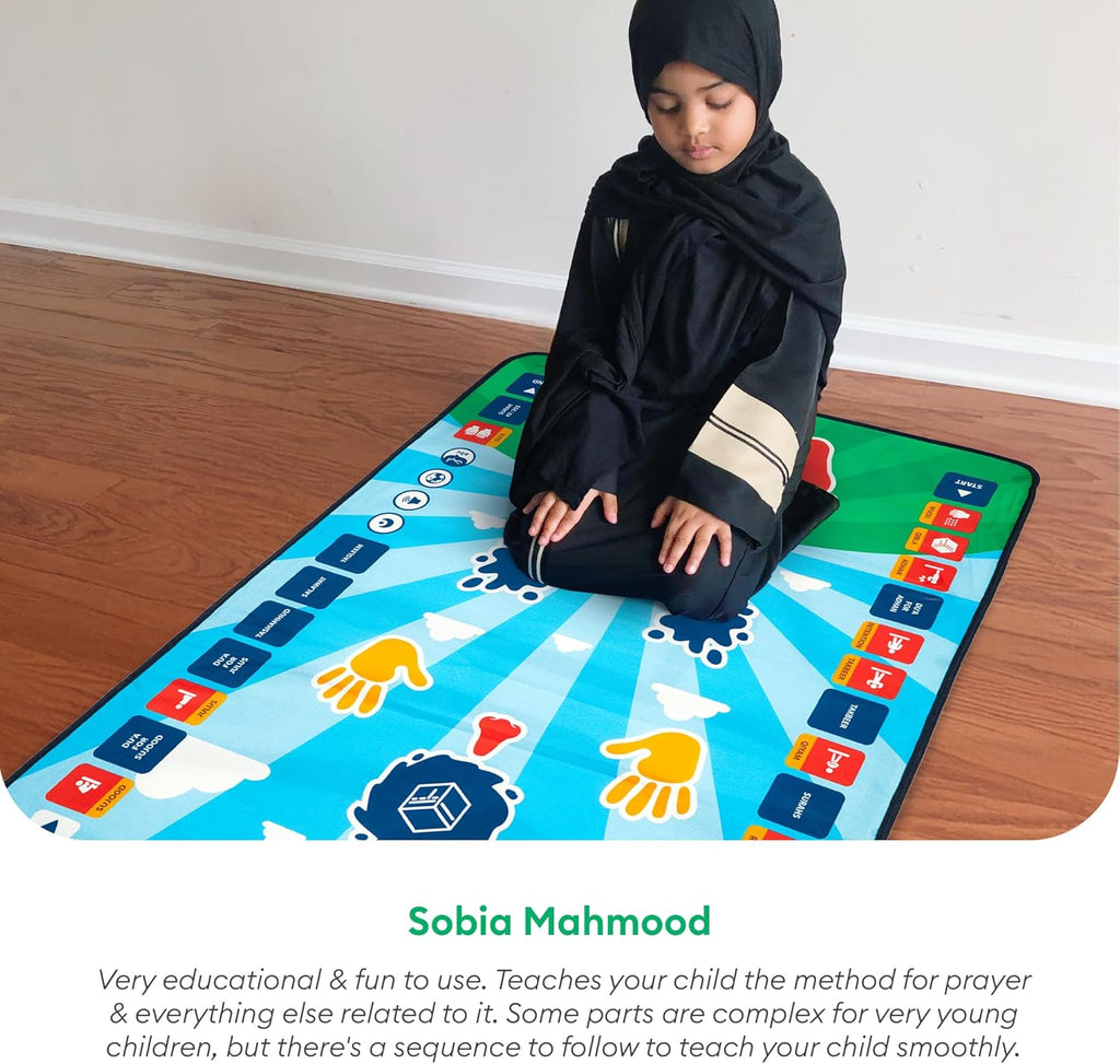 Prayer Mat for Kids - Smart interactive Prayer Mat for learning Salah, Surah, Wudu and Duas - Islamic prayer mat with 10 languages, Salah Translation, 25 Touch Keys and padded mat for Kids 3+