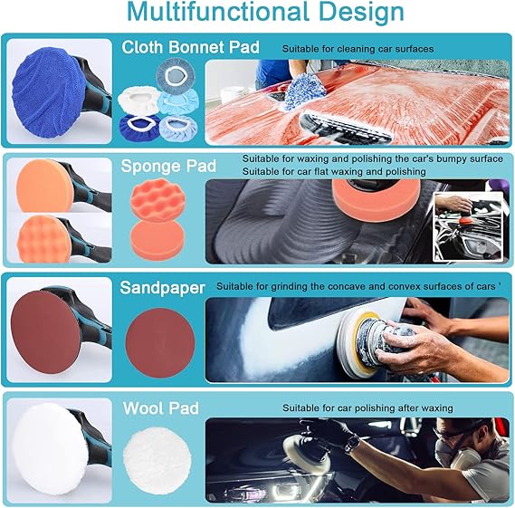 Cordless Car Polisher 6 Gears of Speeds Adjustable Electric Auto Polishing Machine Multifunctional Home Cleaning Metal Waxing Wood Sanding Rust Removal Machine