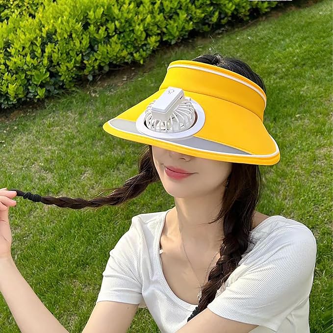 Sun Visors Hat with Fan, Rechargeable Hat with Fan Built in, Fan Hats for Women Kids with 3 Gear Wind Speed