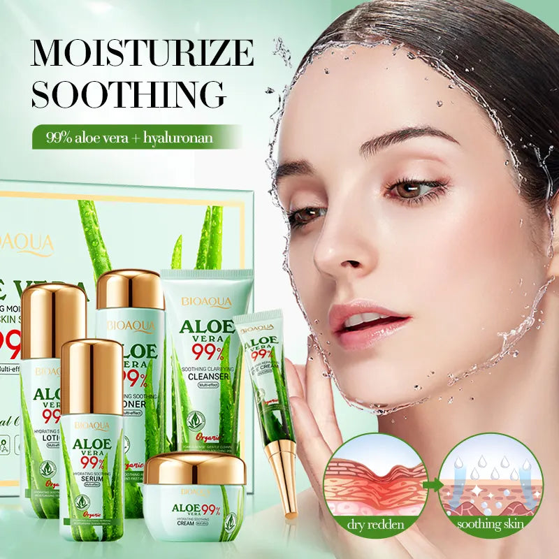 OEM BIOAQUA Beauty Product Aloe Vera Soothing Clarifying Moisturizing Repairing Set Box Skincare Suit 6 Care Piece Gift Box