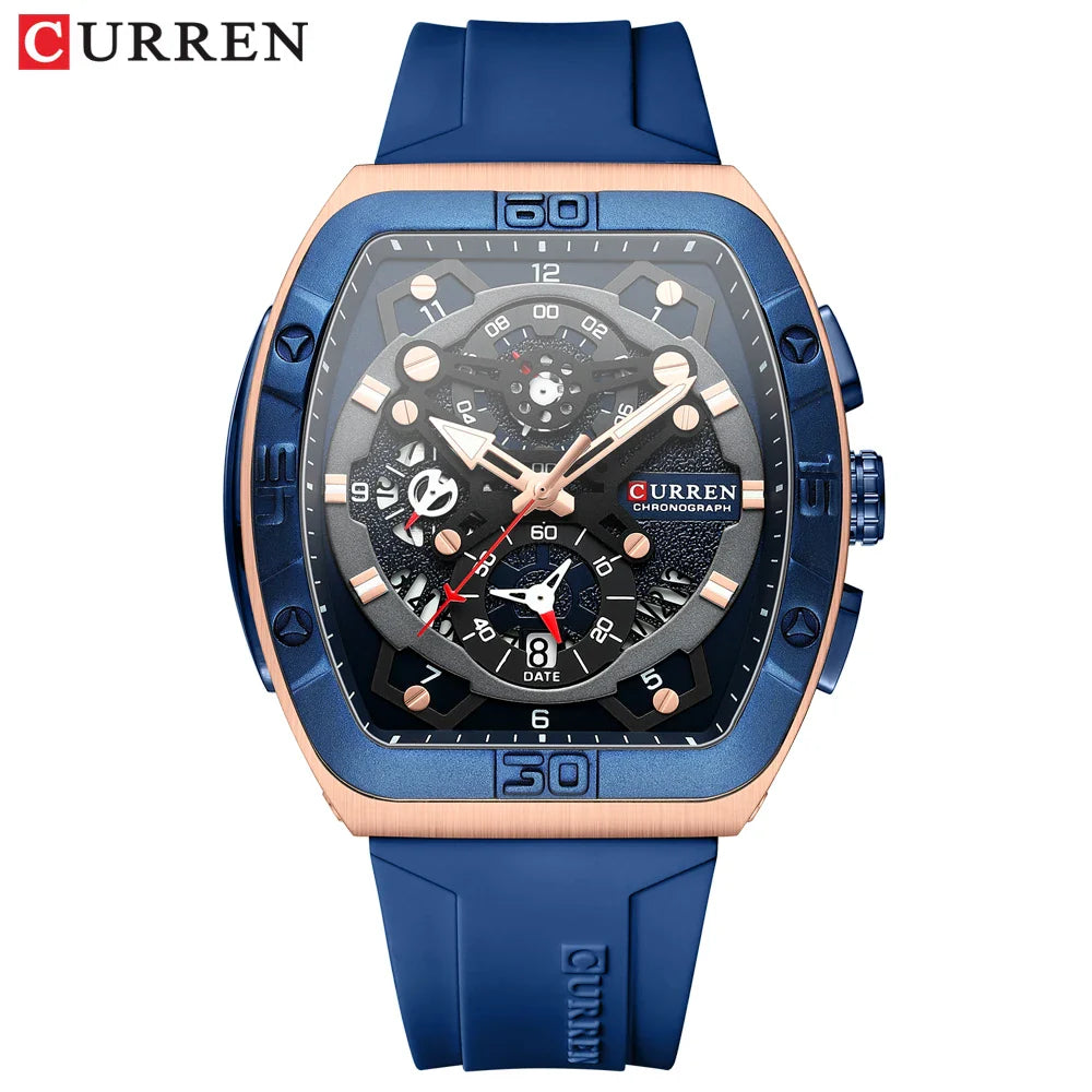 CURREN 8443 Original Brand Rubber Straps Wrist Watch For Men