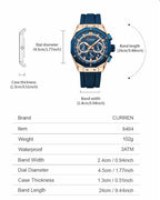 CURREN 8462 New New Men Watches Multi Functional Date Waterproof Silicone Strap Top Sports Wristwatch Quartz Watch for Men