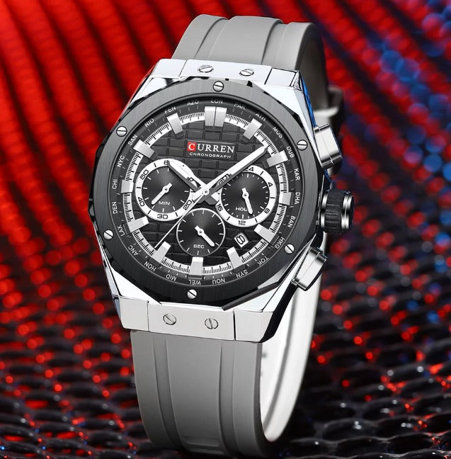 Men’s Chronograph Watch Gold Blue Sport Quartz Luminous Waterproof