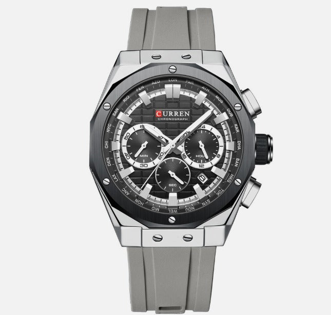 Men’s Chronograph Watch Gold Blue Sport Quartz Luminous Waterproof