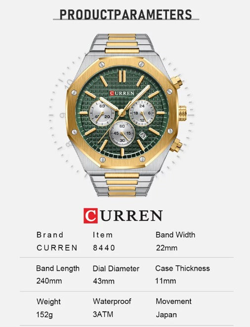 CURREN Original Brand Stainless Steel Band Wrist Watch For Men With Brand