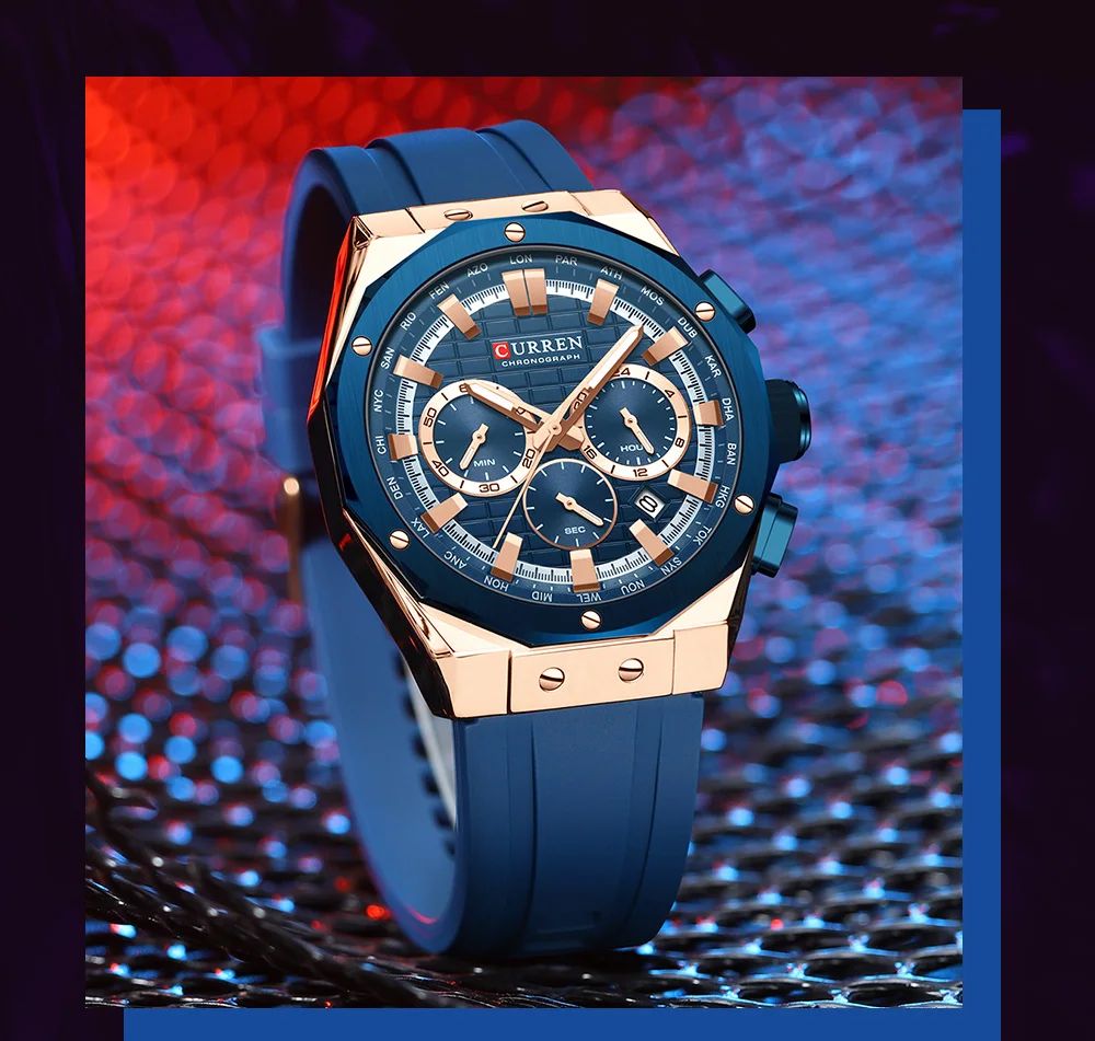 CURREN 8464 Model Original Brand Rubber Straps Wrist Watch For Men