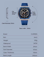 CURREN 8443 Original Brand Rubber Straps Wrist Watch For Men