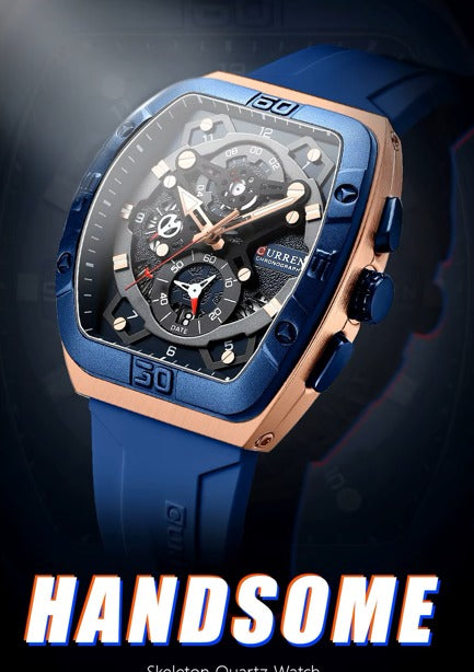 CURREN 8443 Original Brand Rubber Straps Wrist Watch For Men