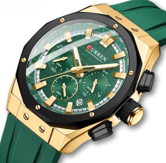 Men’s Chronograph Watch Gold Blue Sport Quartz Luminous Waterproof