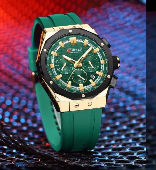 Men’s Chronograph Watch Gold Blue Sport Quartz Luminous Waterproof