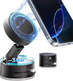 Most Powerfull Magnetic Phone Holder for Car, 360° Rotatable Phone Holder, Mini Car Phone Mount with Vacuum Suction Cup, Foldable Stand with Magnetic Ring for Mirror/Shower/Smooth Surface, for all Smartphone