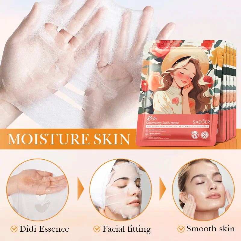 Natural Plant Facial Mask Moisturizing Oil Control Fruit Rose Aloe Avocado Sheet Face Mask Beauty Skin Care