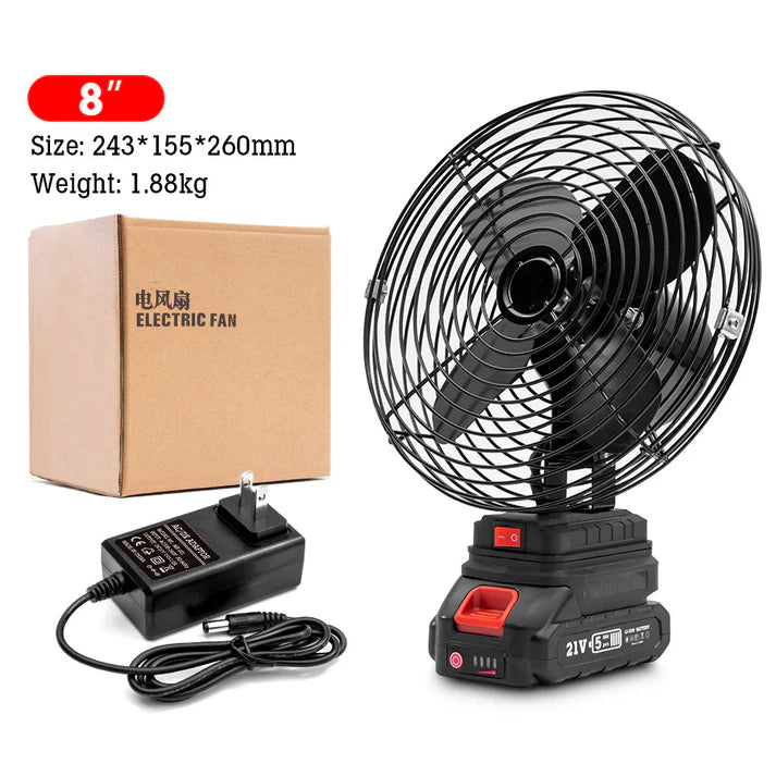 Portable Camping Fan, 21V Lithium Battery-Powered, Strong Wind, Low Noise, 48Vf MAX